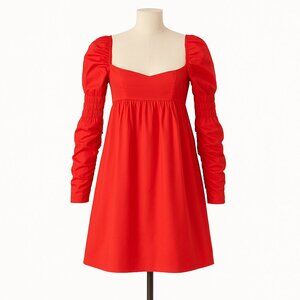Free People Lindsay Rose Babydoll Dress Red Size Medium LS Ruched Smocked